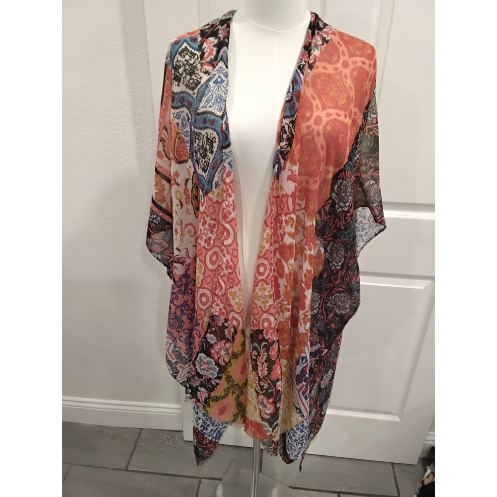 Boho Patchwork Floral Paisley Sheer Kimono Wrap Cover Up One Size‎ Multi-Color